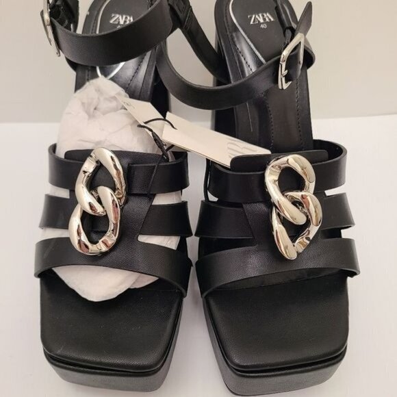 ZARA STRAPPY PLATFORM HEEL SANDALS SIZE 9US Black | 3345/910 - Picture 10 of 14
